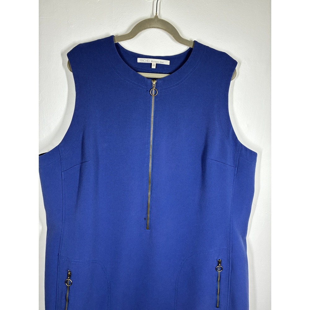 RACHEL Rachel Roy Royal Blue Sleeveless Zip Front Shift Dress Plus Size 3X - Picture 2 of 10